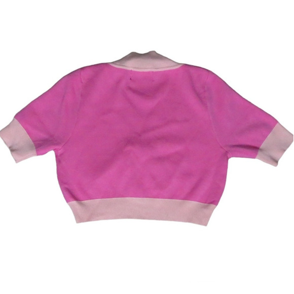 Cider Knit V-Neck Cardigan Crop Top Short Sleeve Sweater Women's Size Small Pink - Picture 4 of 6